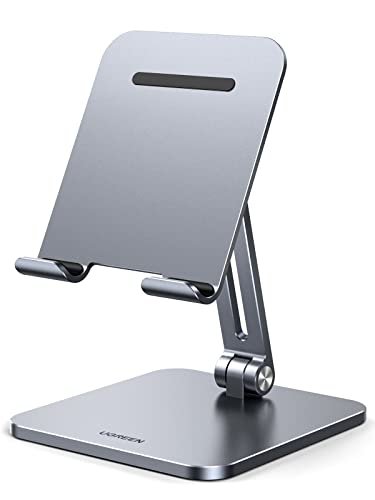 UGREEN Tablet Stand for Desk, Aluminum Holder with Enhanced Stable Base | Adjustable Portable, Compatible with iPad Pro Air Mini, iPhone 17 Pro Max, Grey
