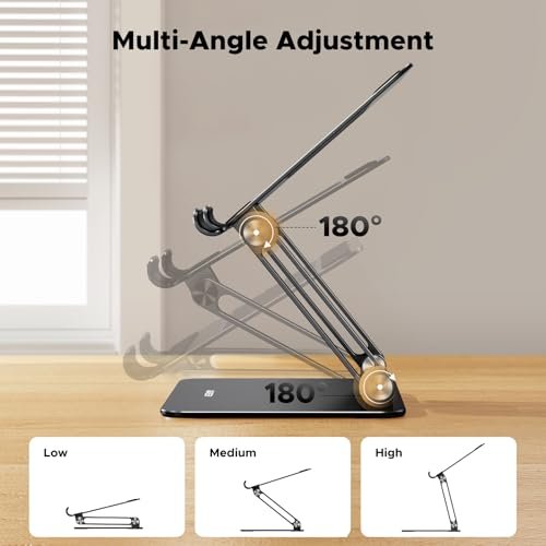 UGREEN Tablet Stand Holder for Desk, Dual Rod Support Desktop Mount, Black | Adjustable, Foldable, Multi-Angle Riser, Compatible with iPad Pro Air Mini - Image 3