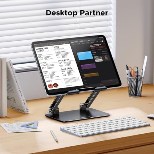 UGREEN Tablet Stand Holder for Desk, Dual Rod Support Desktop Mount, Black | Adjustable, Foldable, Multi-Angle Riser, Compatible with iPad Pro Air Mini - Image 4