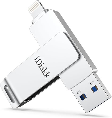 iDiskk MFi Certified 128GB USB iPhone Flash Drive&Photo Stick | Appl-e Approved lightning USB Memory Stick to Auto backup Videos/Photos/Files for iPhone/PC,App Encryption iPhone Storage