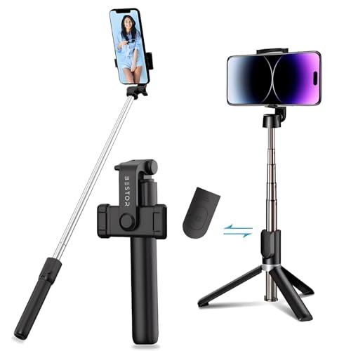 BESTOR Selfie Stick Tripod with Wireless Remote, Extendable 3-in-1 Bluetooth Stand for Vlogging, Photography, Reels & Video Calls, Compact & Portable (Black)