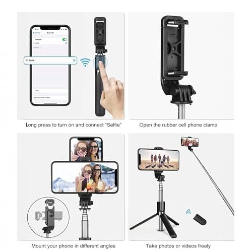 BESTOR Selfie Stick Tripod with Wireless Remote, Extendable 3-in-1 Bluetooth Stand for Vlogging, Photography, Reels & Video Calls, Compact & Portable (Black) - Image 3