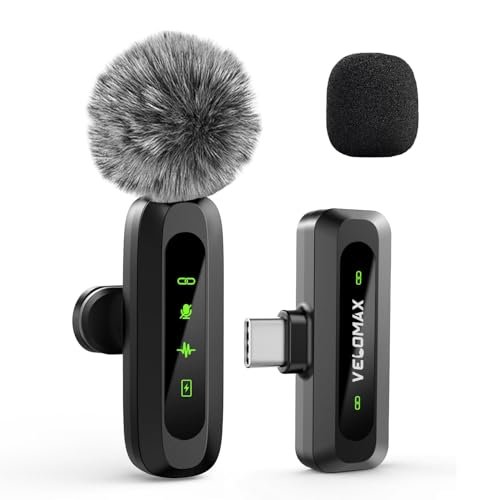 VELOMAX Mic for YouTube Wireless - Ultra-Clear Noise Reduction, 30M Stable Connection, Zero Latency, Plug & Play, Perfect Wireless mic for Youtubers Creators (Single Mic(Type C Port))