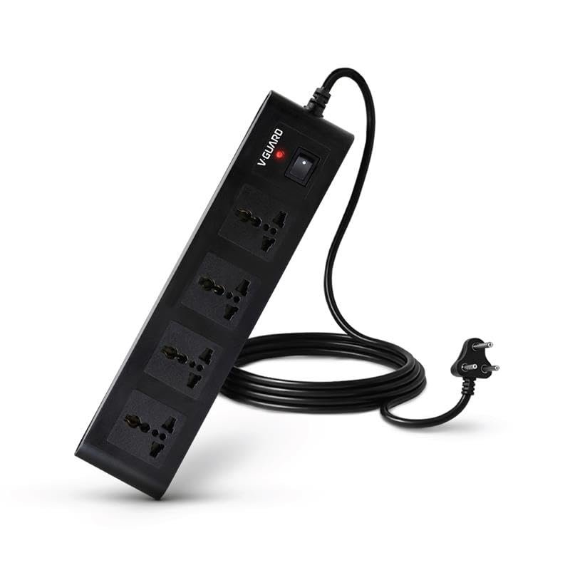 V-Guard Extension Board (MOV+Fuse) for Home & Office | 5m | 4 Sockets | Wall Mountable Power Strip, 1 Year Warranty, 6A 1500VA Load, Master Switch