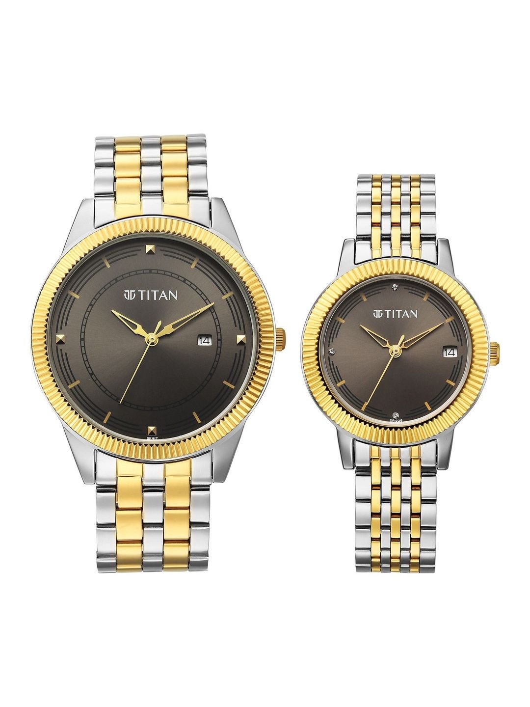 Titan Bandhan Eternal Pair Analog with Date Gun Dial Watch for Couples - 19682968BM01 - Image 2