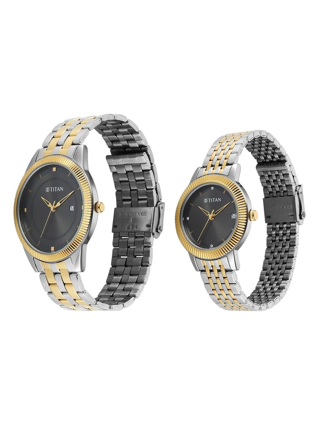 Titan Bandhan Eternal Pair Analog with Date Gun Dial Watch for Couples - 19682968BM01 - Image 4
