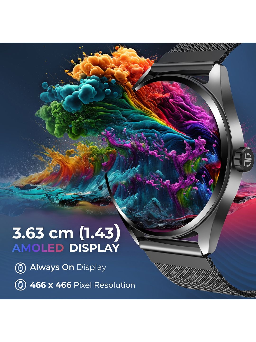 Titan Crest 1.43 AMOLED AOD Working Crown BT & SOS Calling Health Suite IP68 Smart Watch - Image 2