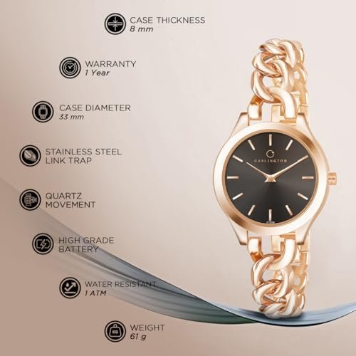 Carlington Iconic Analog Watches for Women with Premium Stainless Steel Link Chain Strap - CT 2036 - Image 4