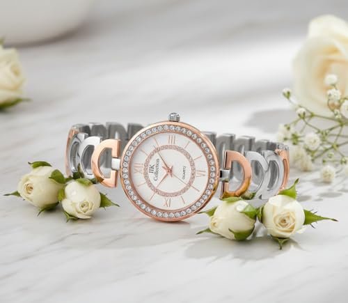 IIK COLLECTION Watches for Women Round Studded Dial |Analogue Quartz Movemnet Ladies Watch|Long Battery Life|Stainless Steel Adjustable Bracelet Chain Strap|Double Lock Clasp Safety Watches for Girls - Image 4