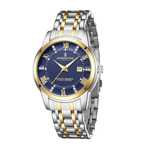 London Fog Regent Collection Analog Quartz Watch for Men with Round Dial and Stainless Steel Strap, Metal Case, Date Display, Luminous Hands & Hour Markers, Water Resistant