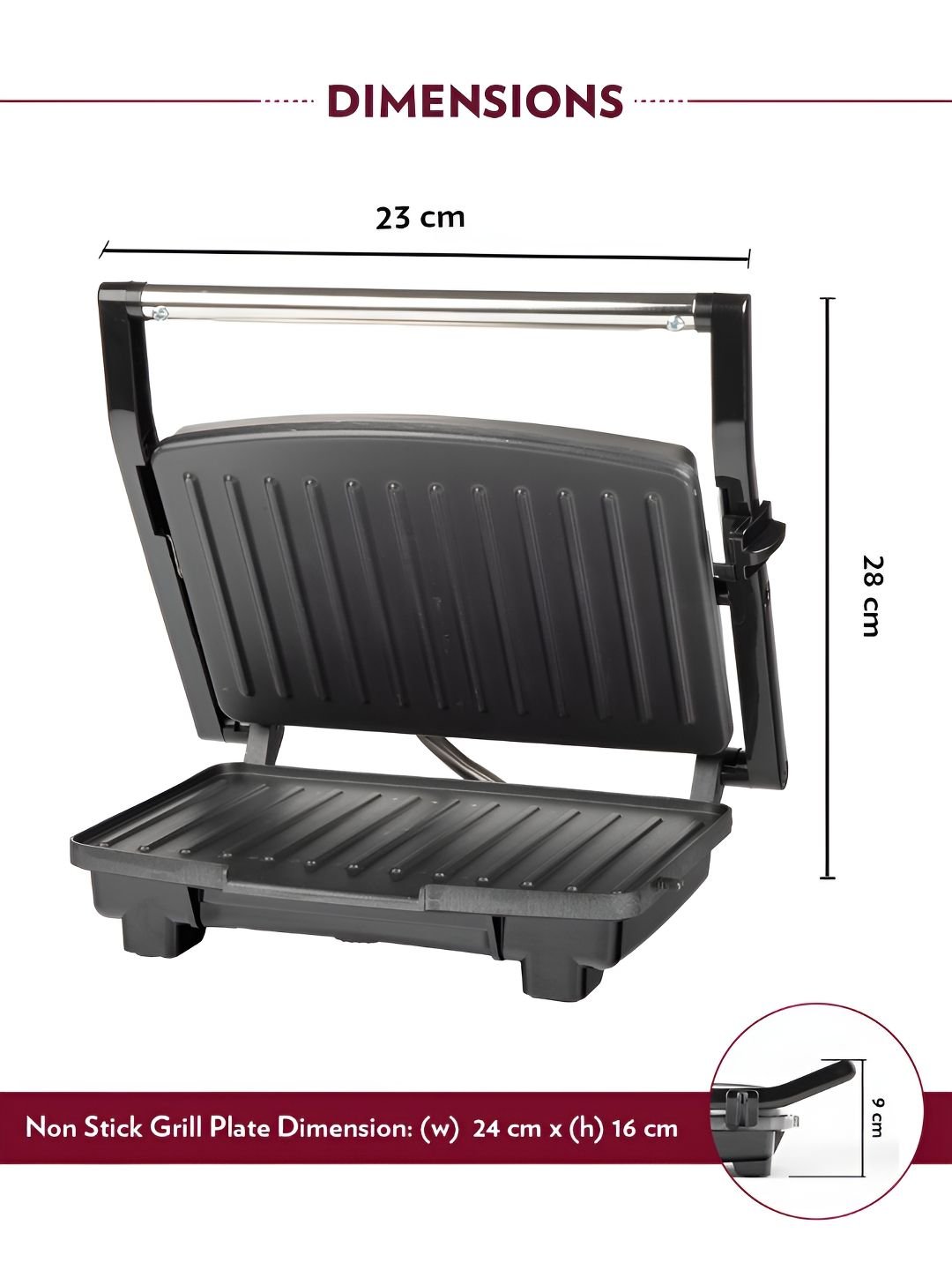 BOROSIL Elite Prime Grill Black & White Stainless Steel 1000 W Automatic Sandwich Maker - Image 2