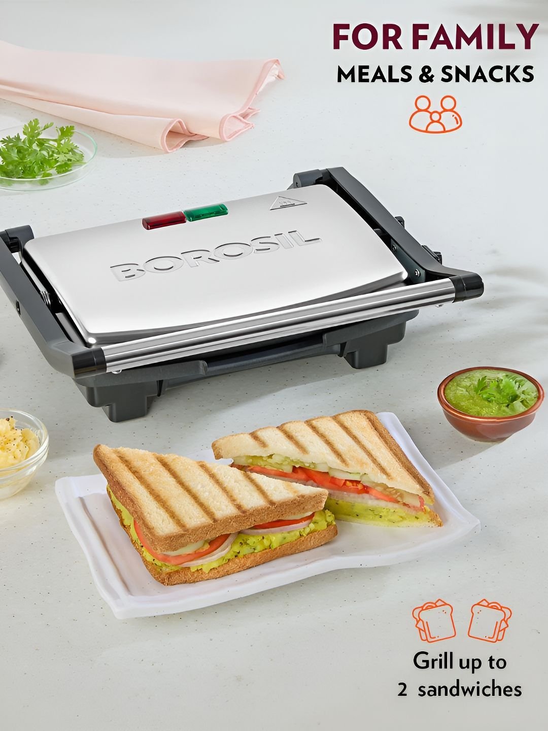 BOROSIL Elite Prime Grill Black & White Stainless Steel 1000 W Automatic Sandwich Maker - Image 3