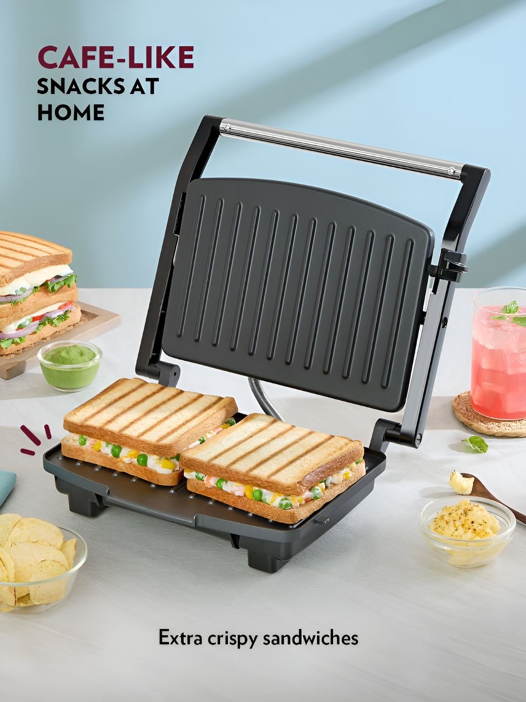 BOROSIL Elite Prime Grill Black & White Stainless Steel 1000 W Automatic Sandwich Maker - Image 4