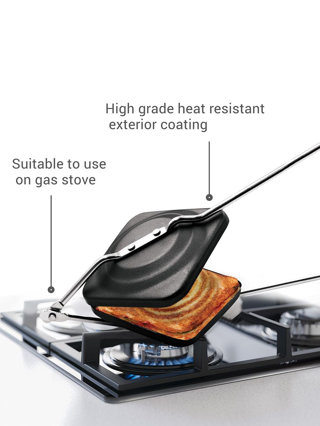 Milton Milton Pro Cook Sandwich Black Aluminum Toaster 14 cm - Image 4