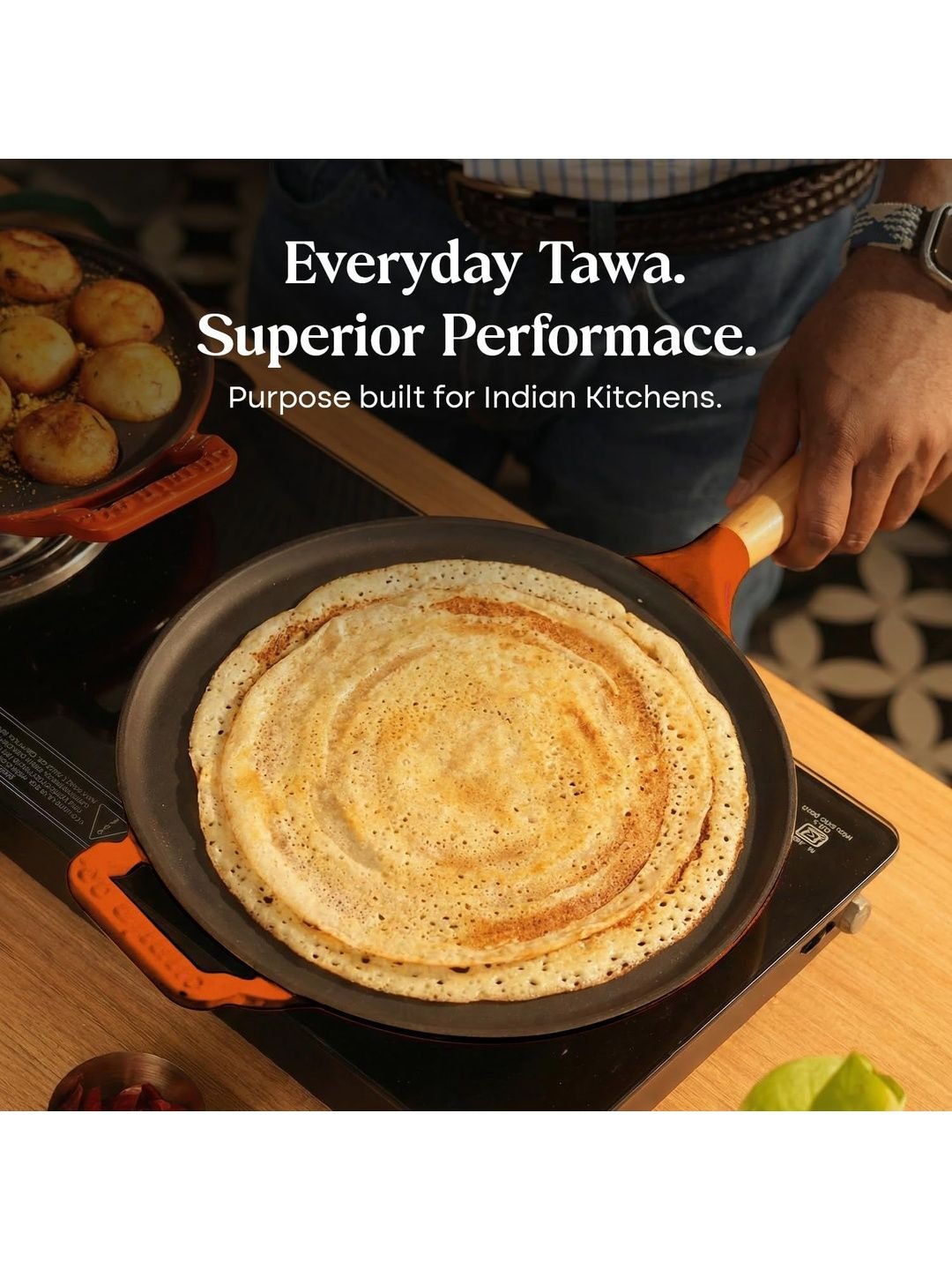 Cumin Co. CUMIN CO.Rust Cast Iron Non Stick Dosa Tawa Induction Base Cookware - Image 2