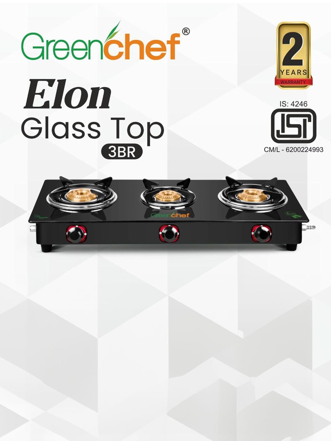 Greenchef Black Glass Top 3 Burner Gas Stove - Image 3
