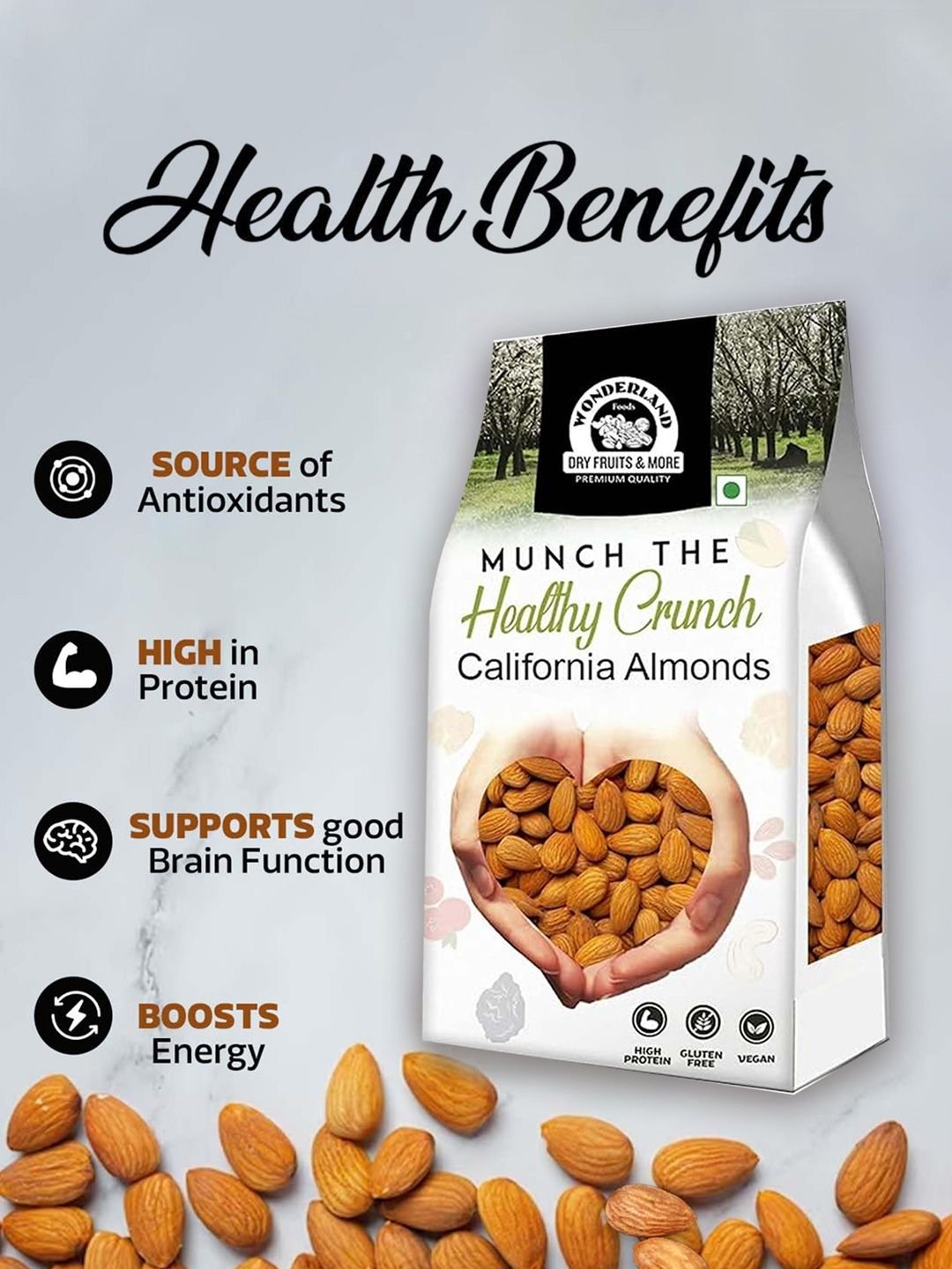 Wonderland Foods Premium Raw California Almonds 1Kg - Image 4