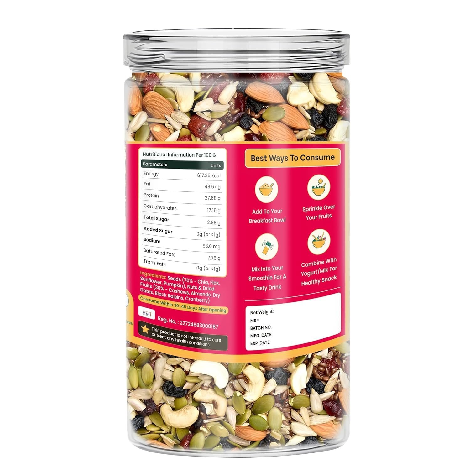QuicSnacks 9-in-1 Mix Detoxibites Seeds 400g – Omega-3 Rich, Crunchy Vegetarian Trail Mix | Heart Health, Circulation & Energy Boost | Nuts, Seeds & Dry Fruits Snack - Image 2