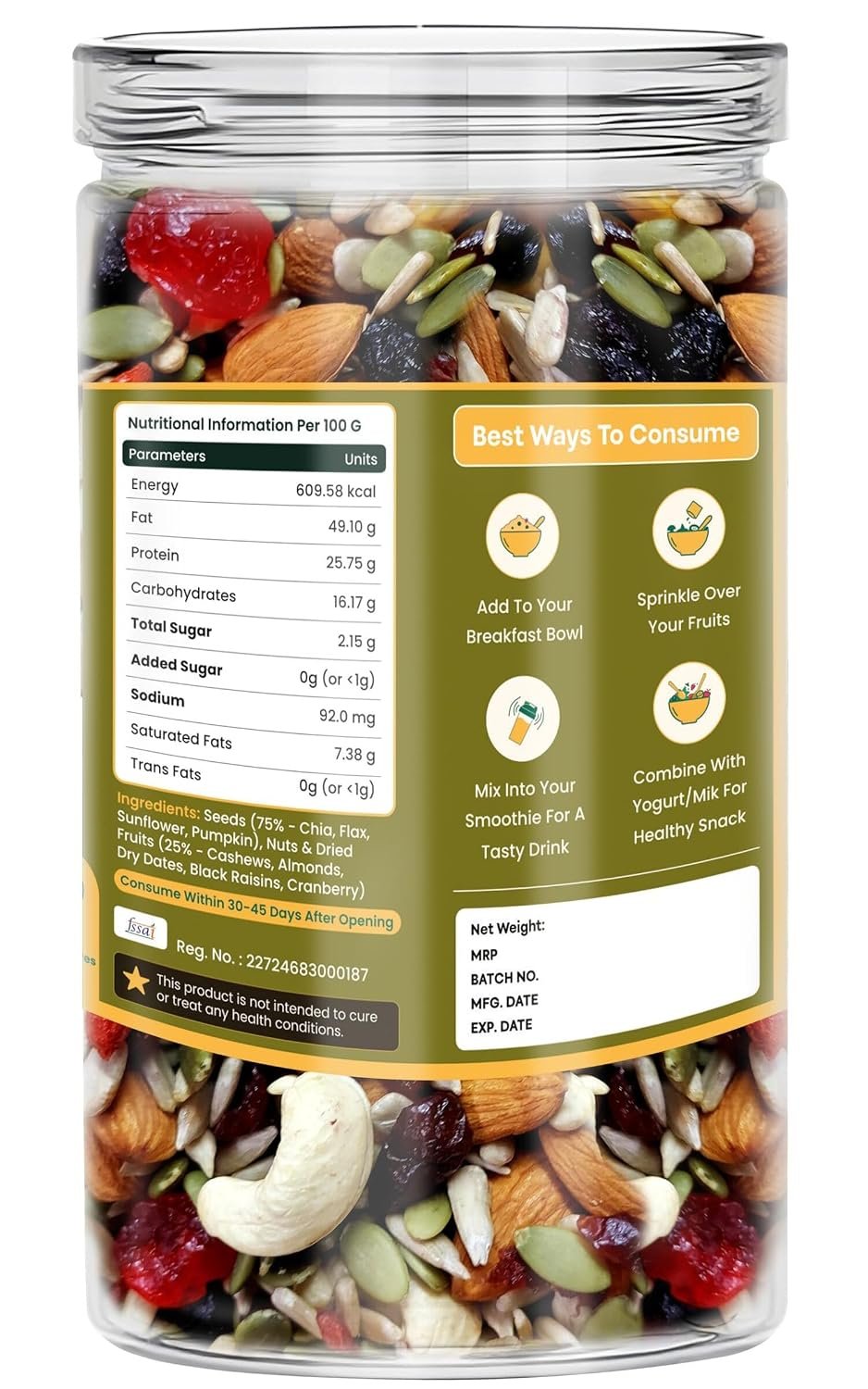 QuicSnacks 9 in 1 Mix Cardioboost Seeds 400g | Nuts and Seeds Mix | Mixed Dry Fruits for Eating | Crunchy and Flavorful Snack | Trail Mix | Rich in Omega-3 | Improve Heart Health and Circulation (400gm) - Image 2