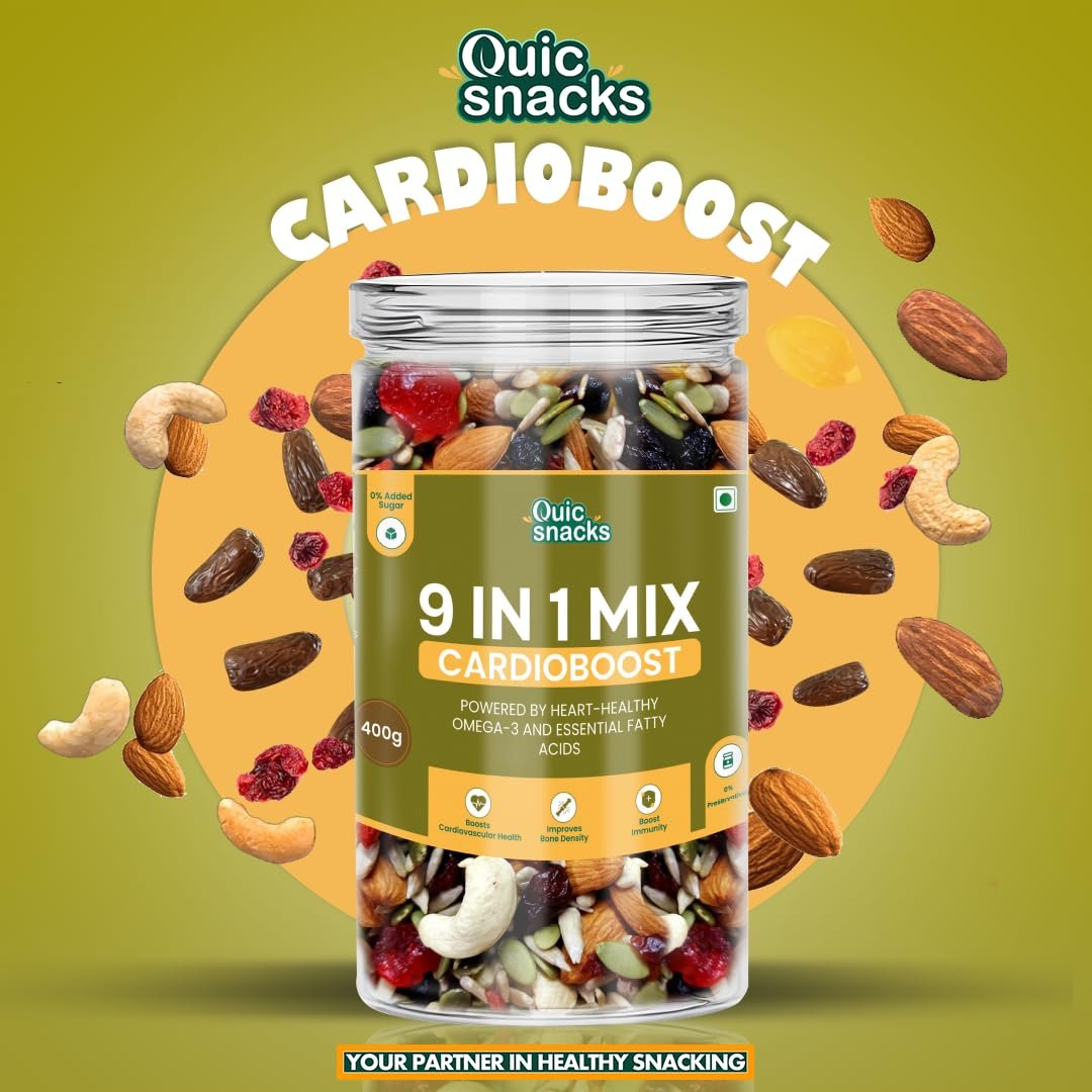 QuicSnacks 9 in 1 Mix Cardioboost Seeds 400g | Nuts and Seeds Mix | Mixed Dry Fruits for Eating | Crunchy and Flavorful Snack | Trail Mix | Rich in Omega-3 | Improve Heart Health and Circulation (400gm) - Image 5
