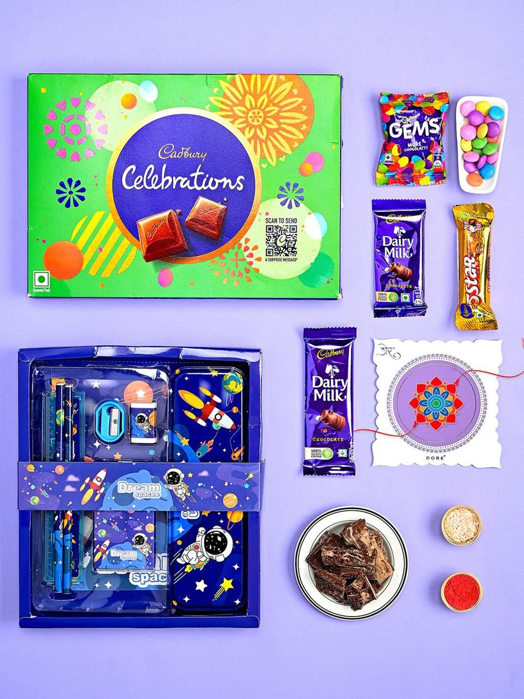 Hyperfoods RawFruit 1 Rakhi With Stationery Box & Cadbury Pack - Image 2