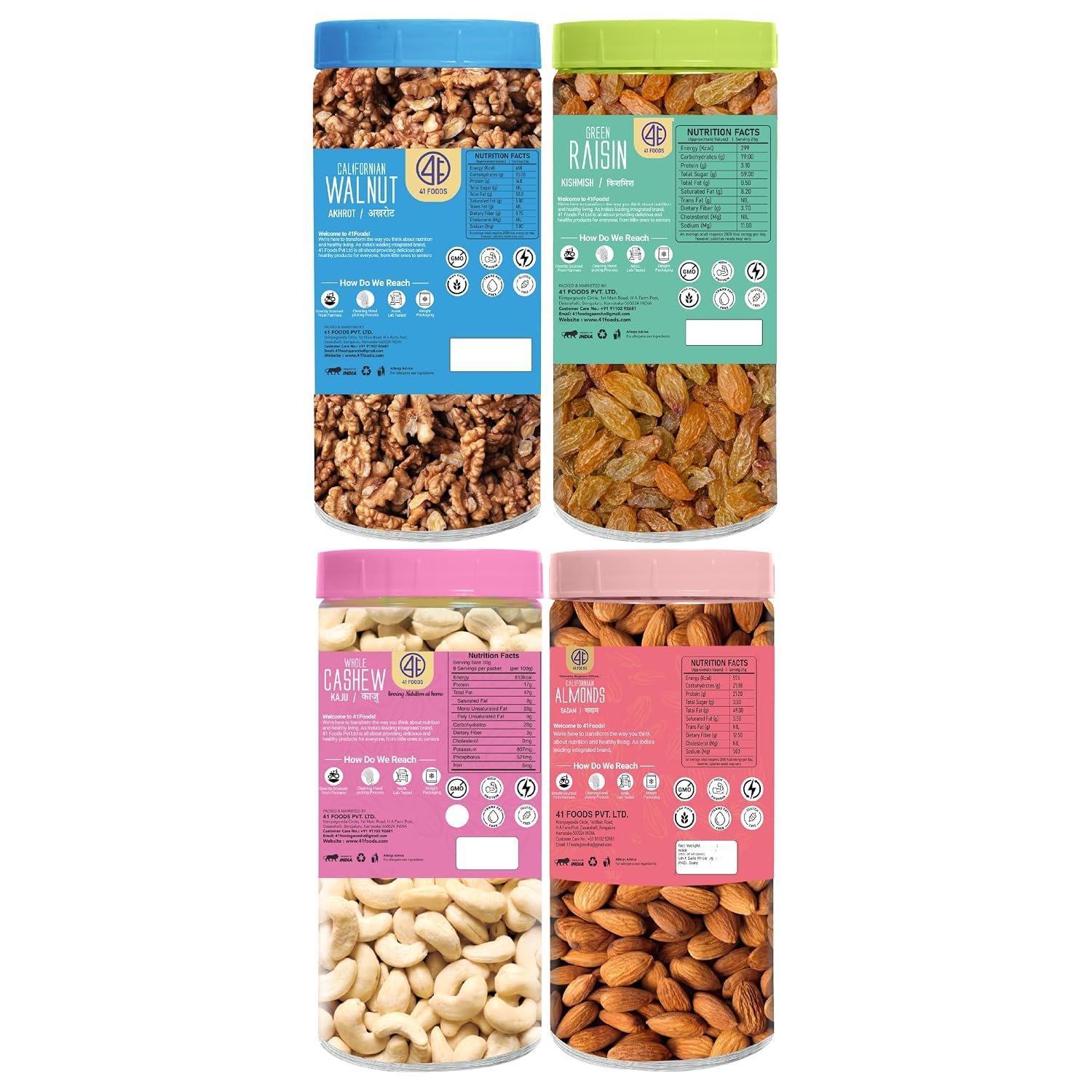 41 Foods Premium Dry Fruits Combo of Almonds Cashews Raisins and Walnuts | 2 KG (500g x 4) - Image 8