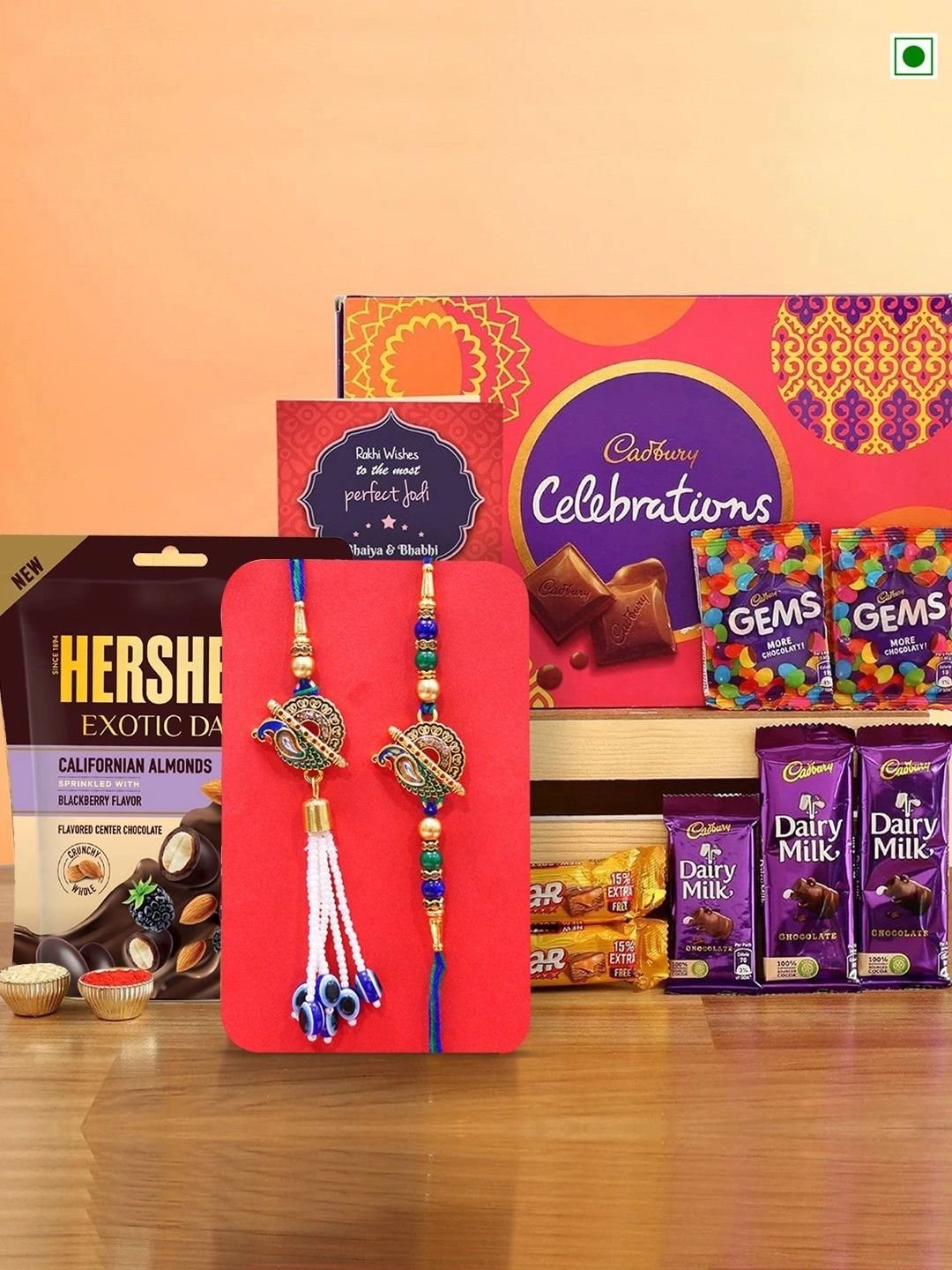 TIED RIBBONS Set of 2 Bhaiya Bhabhi Rakhi with Chocolates Gift Set