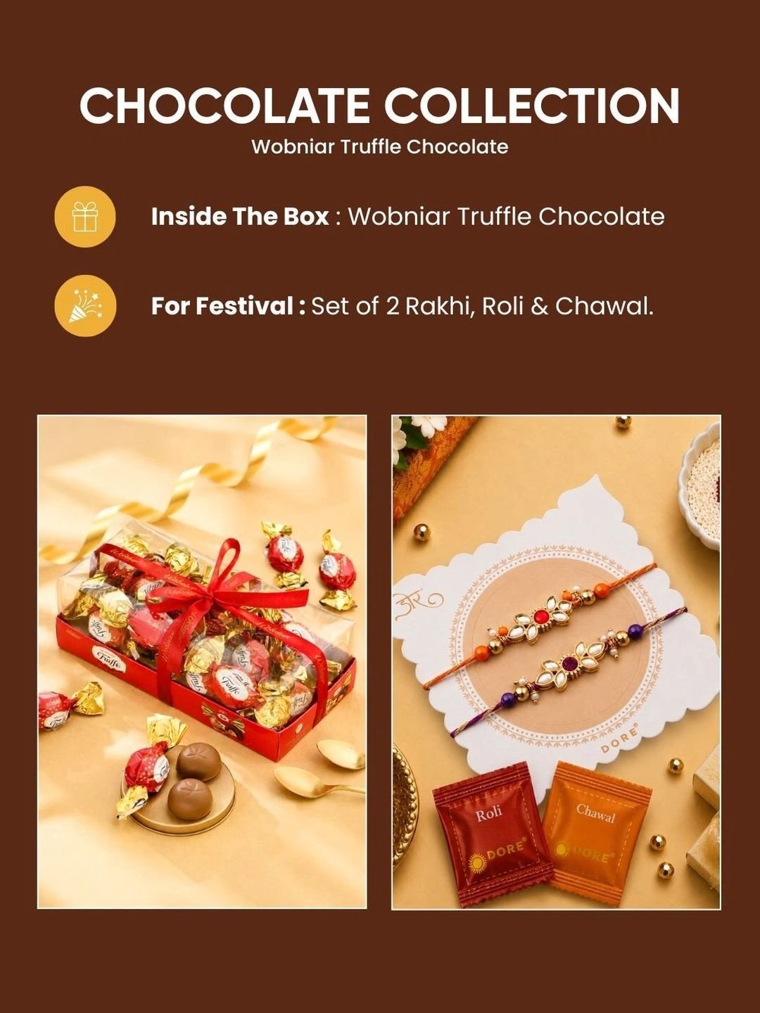 Hyperfoods Set Of 2 Rakhis With Wobniar Truffle Chocolate Gift Set - Image 3