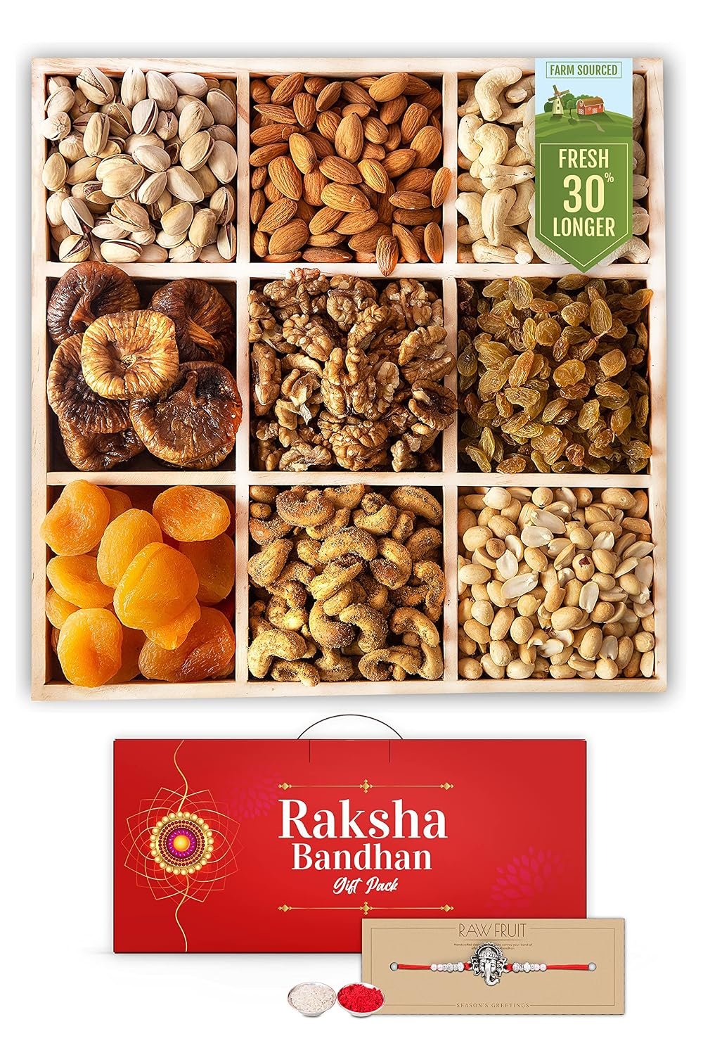 Hyperfoods® Rakhi For Brother Rakhi Gift Set For Brother Rakhi Gift Hamper Rakhi With Gift For Brother L9 Basic Pack Of 9 Dryfruits Combo Pack Rakhi With Dryfruits - Image 3