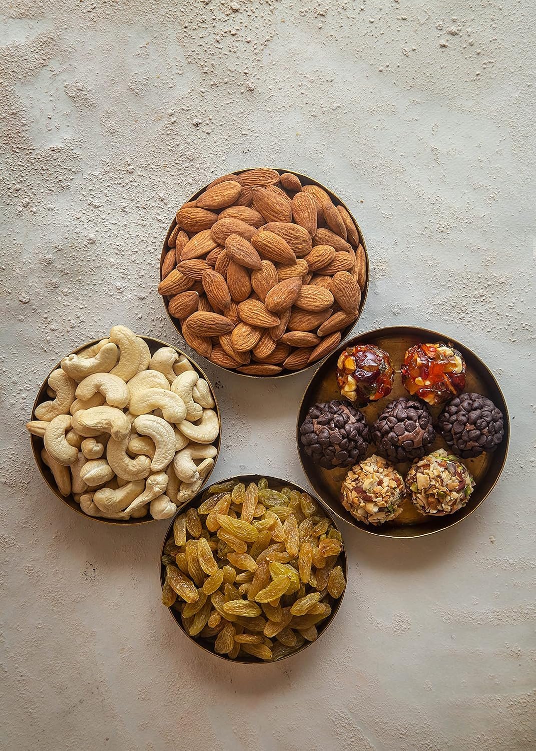 Dessert Drama Permium Dry Fruits Gift Box with Cashews, Almonds, Raisins (300g), Choco Chip Laddoo (5pcs), Very berry Laddu (5pcs), Dry Fruits Ladoo (5pcs) Combo Rakhi Set For Rakhshabandhan - Image 2