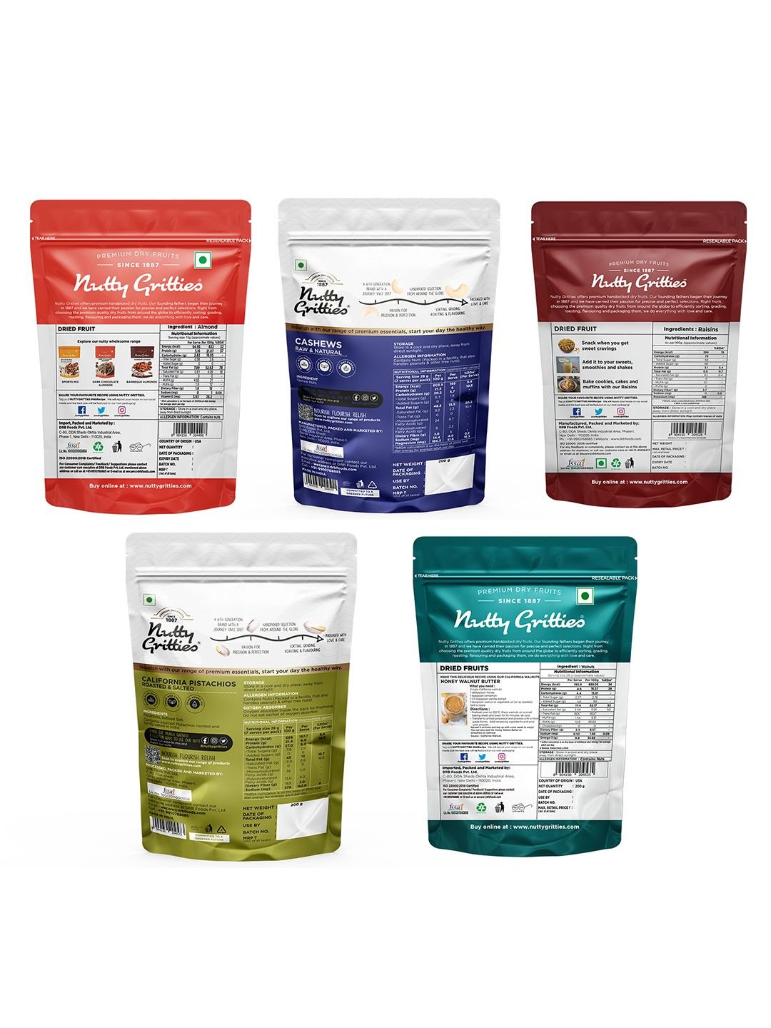 Nutty Gritties Pack Of 5 Mixed Daily Needs Nuts Dry Fruits - 1Kg - Image 2