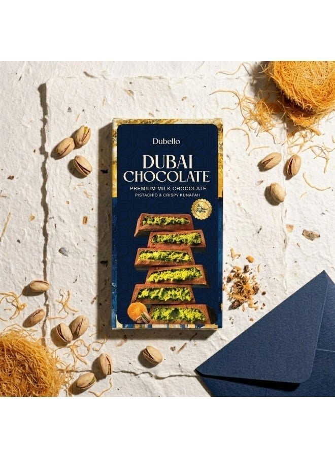 DUBELLO Dubai Chocolate – Premium Milk Chocolate with Pistachio Cream & Crispy Kunafa – No Added Sugar – Luxury Middle Eastern Style Chocolate Bar – Gourmet Gift - 100g - Image 3