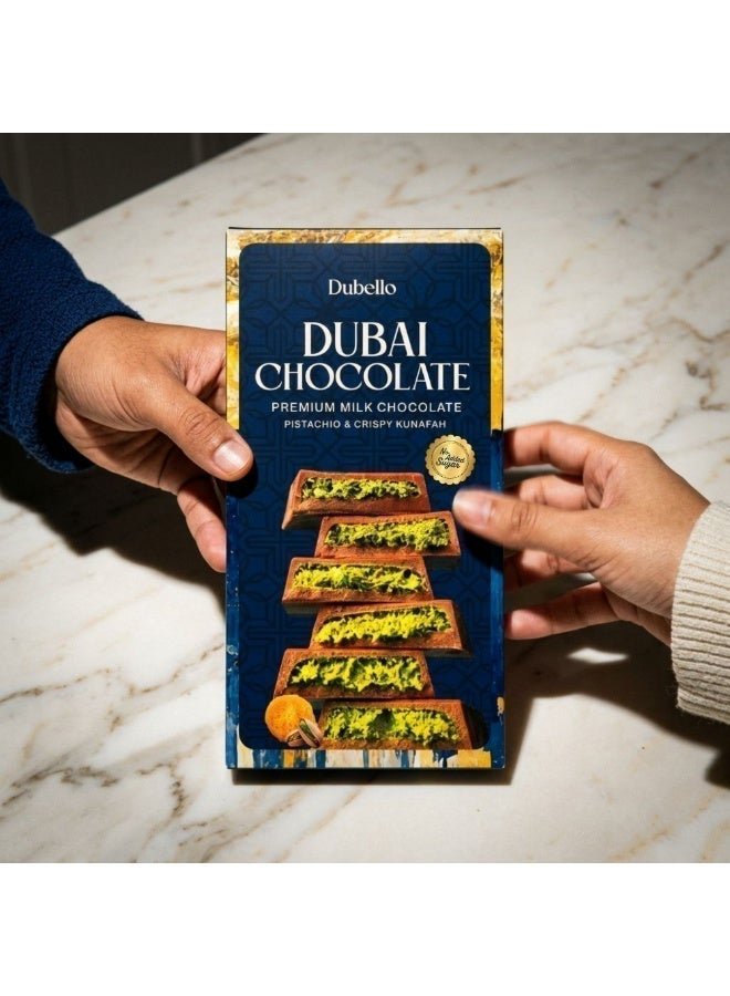 DUBELLO Dubai Chocolate – Premium Milk Chocolate with Pistachio Cream & Crispy Kunafa – No Added Sugar – Luxury Middle Eastern Style Chocolate Bar – Gourmet Gift - 100g - Image 5