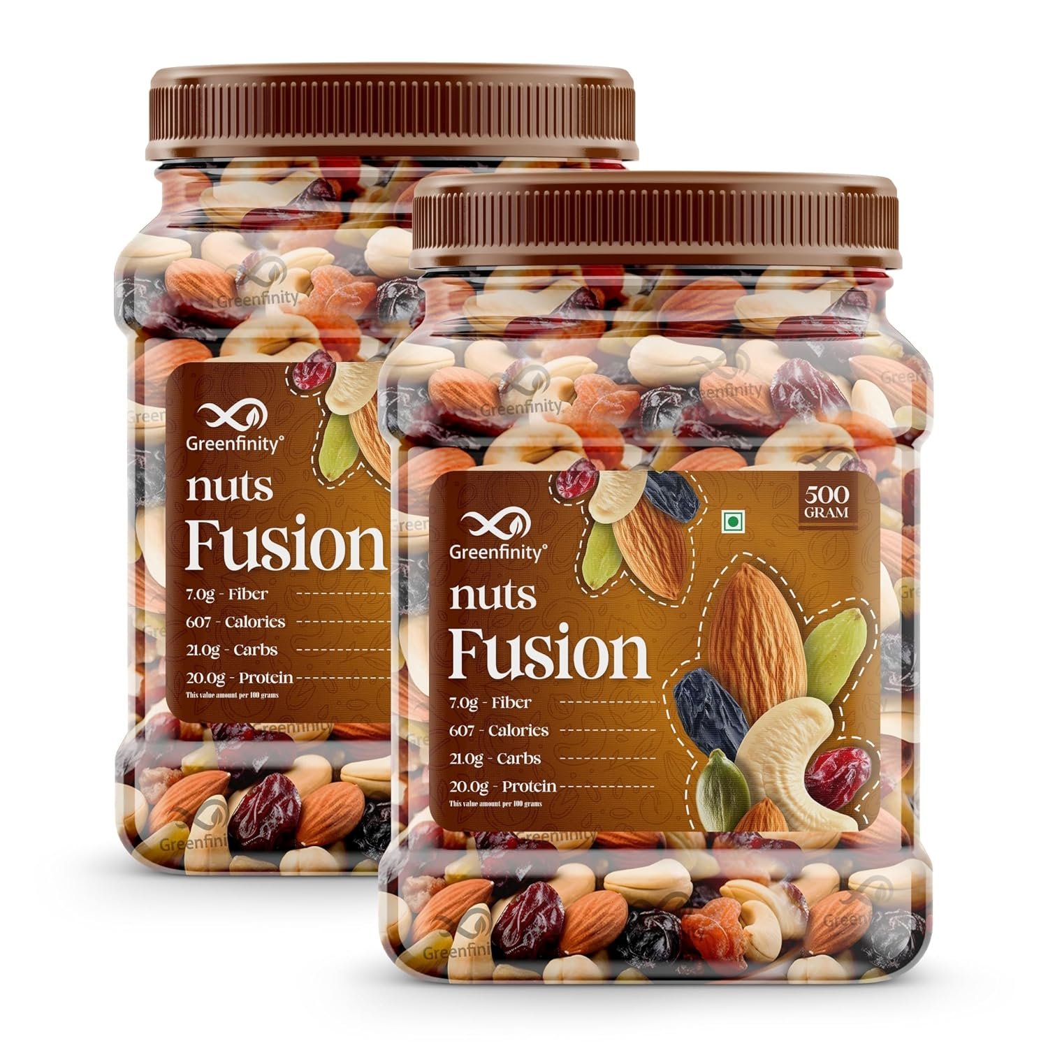 GreenFinity Mixed Dry Fruits Pack – 1kg (500g x 2) | Nutritious Snack with Almonds, Cashews, Raisins & Cranberries | Resealable Pack for Freshness