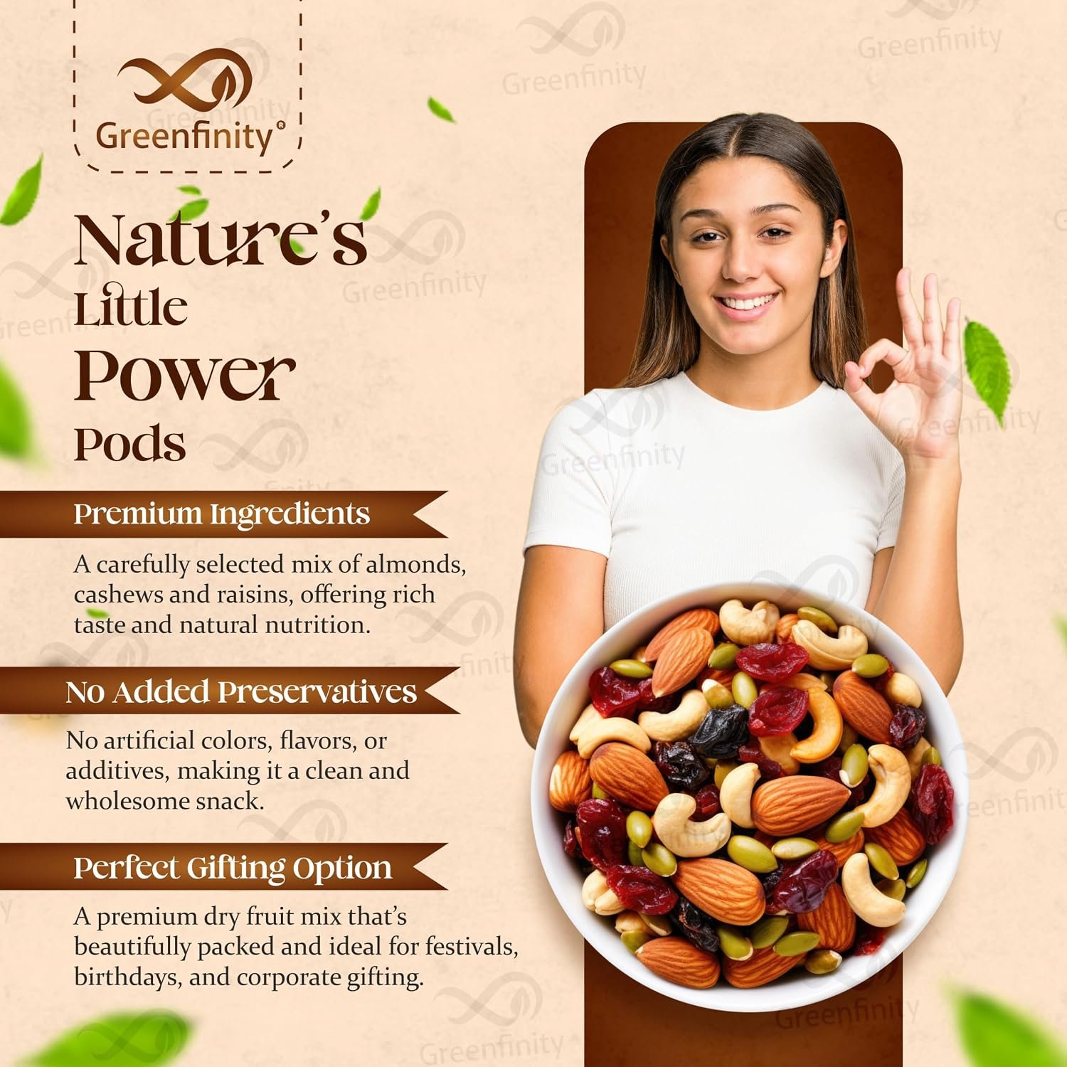 GreenFinity Mixed Dry Fruits Pack – 1kg (500g x 2) | Nutritious Snack with Almonds, Cashews, Raisins & Cranberries | Resealable Pack for Freshness - Image 4