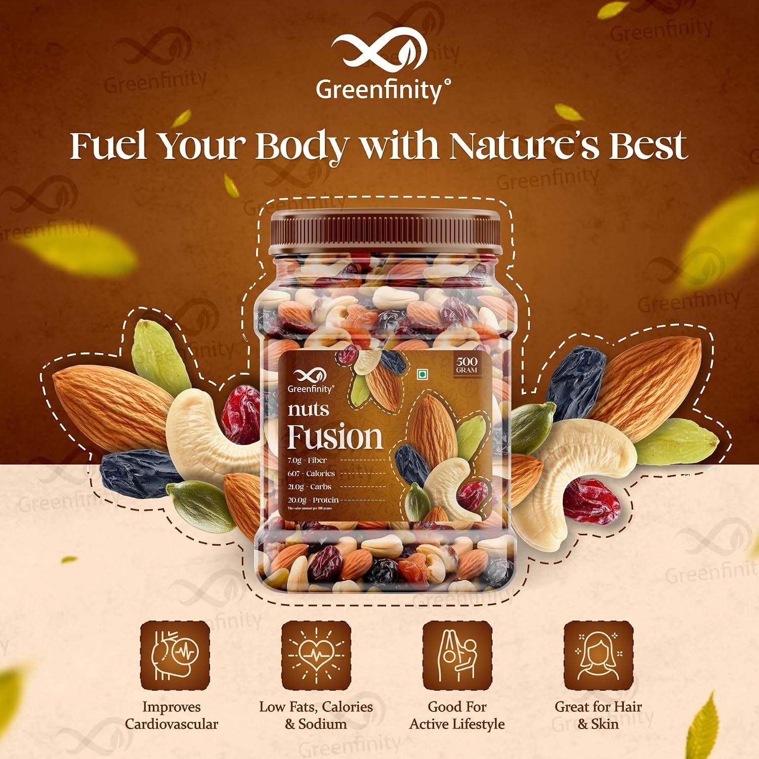 GreenFinity Mixed Dry Fruits Pack – 1kg (500g x 2) | Nutritious Snack with Almonds, Cashews, Raisins & Cranberries | Resealable Pack for Freshness - Image 5