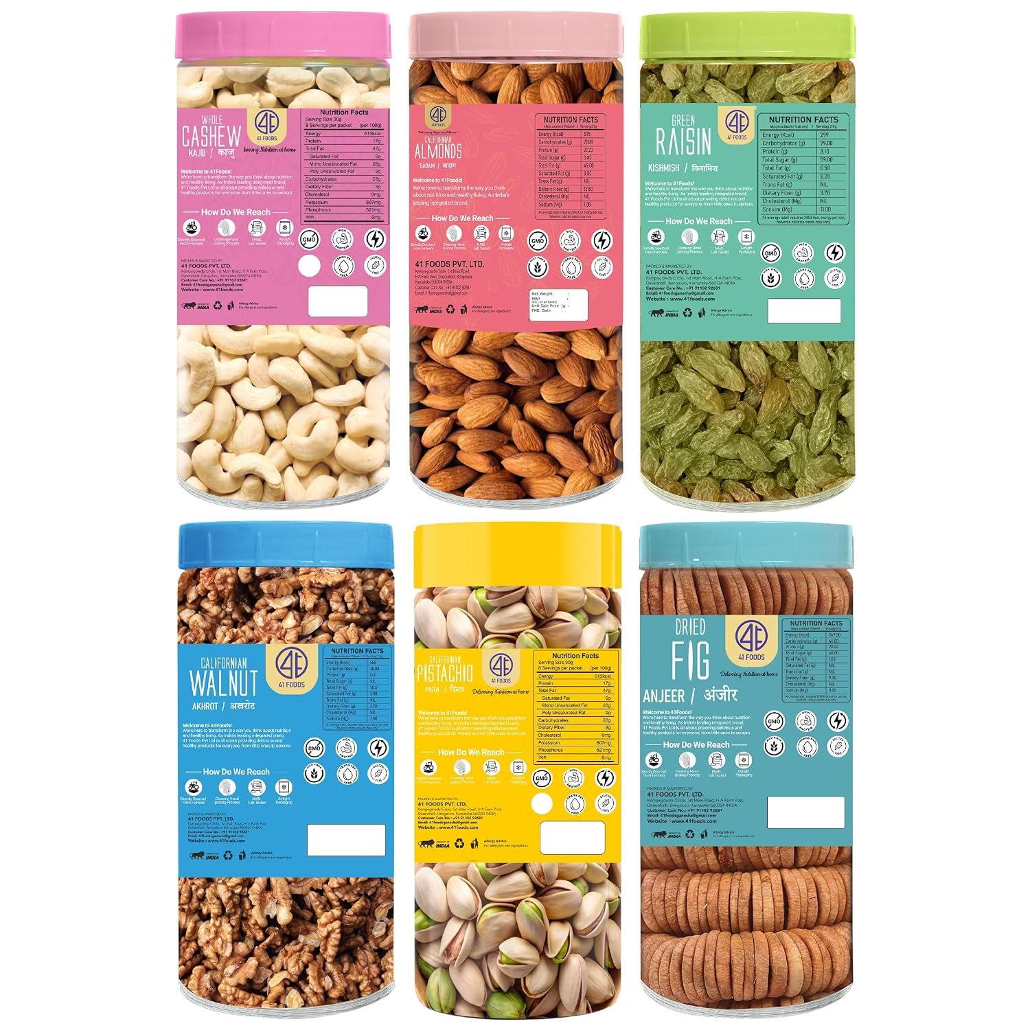 41 Foods Premium Dry Fruits Combo of Almonds Cashews Figs Pistachios Raisins and Walnuts | 1.2 KG (200g x 6) - Image 8
