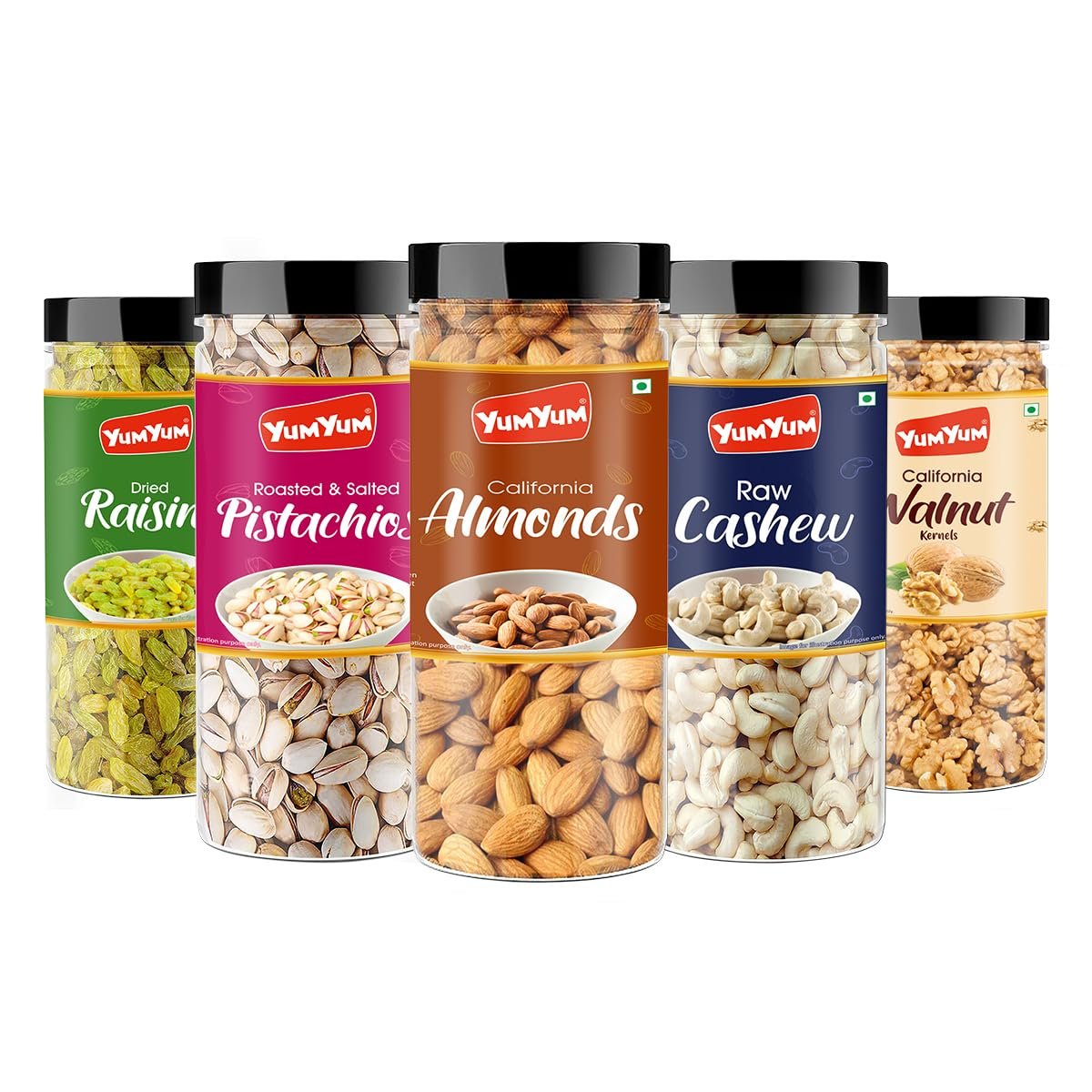 Dry fruits combo 150g Each Pack of 5 Badam, Kaju, Pista, Kishmish & Akhrot 750g - Almonds, Cashews, Pistachios, Raisins, Walnuts