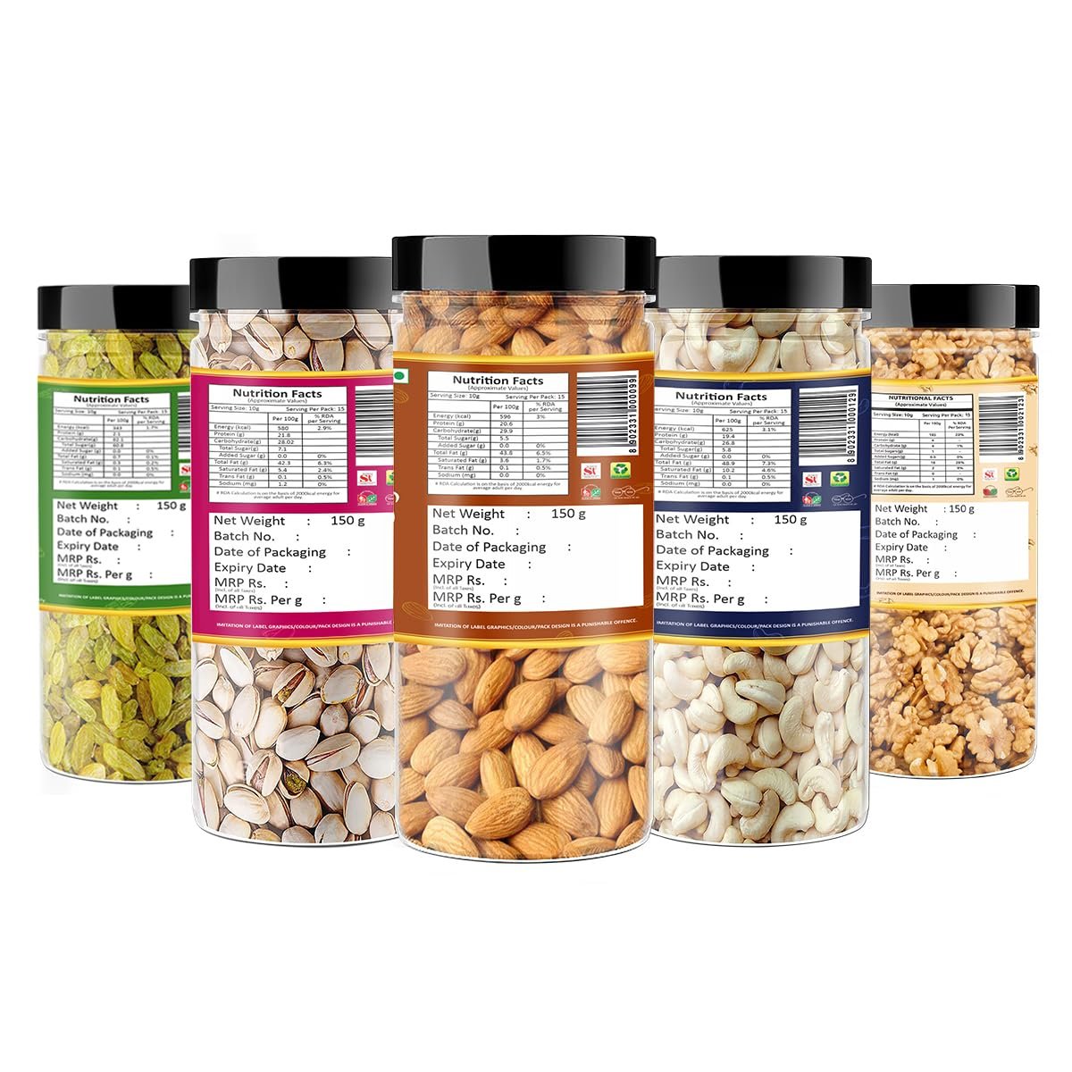 Dry fruits combo 150g Each Pack of 5 Badam, Kaju, Pista, Kishmish & Akhrot 750g - Almonds, Cashews, Pistachios, Raisins, Walnuts - Image 2