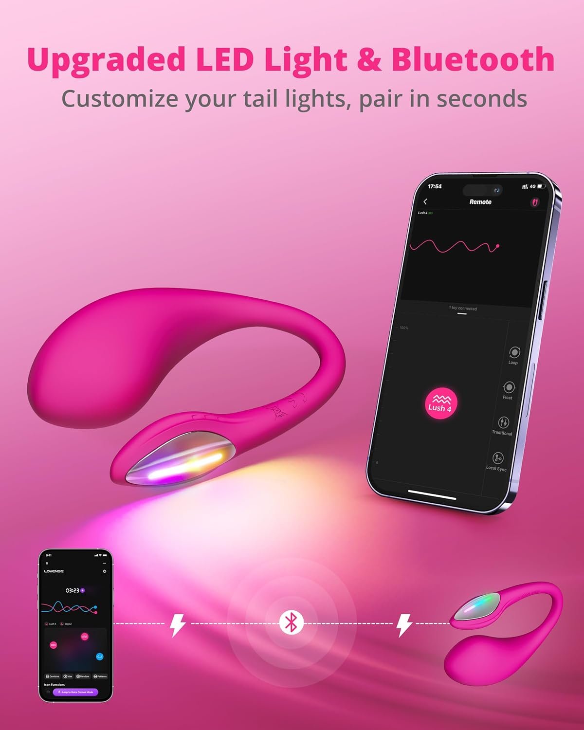 LOVENSE Lush 4 Wearable G-Spot Vibrator Remote Control Vibrator for Couples | App Control Long-Distance Couples Sex Toys, Discreet Panty Vibrator with LED Light, IPX7 Waterproof, Body-Safe Silicone, Rose - Image 3