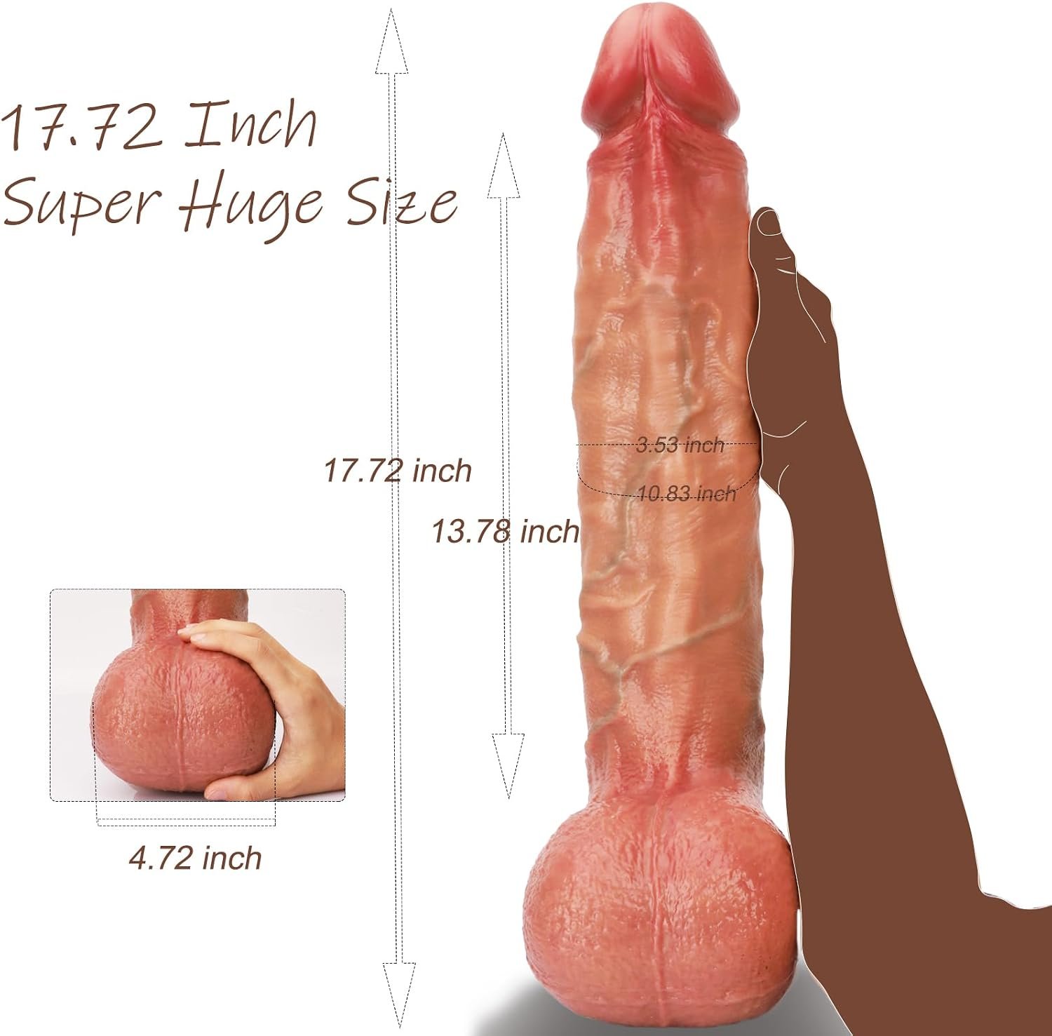 3.5" Diameter Huge Realistic Dildo Thick with Swing Balls, 17.7 Inch Big Long Anal Dildo for Auns G-spot Play, Silicone Giant Dildos with Suction Cup, Fisting BDSM Anal Sex Toys for Men Women - Image 4