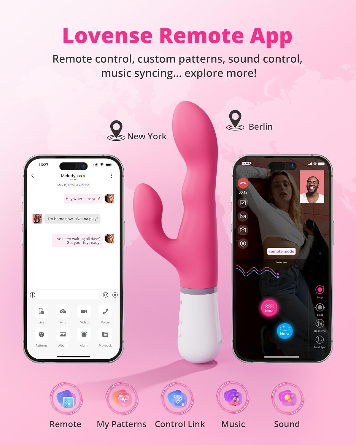 LOVENSE Nora Rabbit Vibrator with Remote, Rotating Dildo G Spot Vibrator | Clitoral Simulation, Dual Stimulation, Long Distance Bluetooth, 10000+ Vibration Modes, Waterproof, USB Rechargeable - Image 3