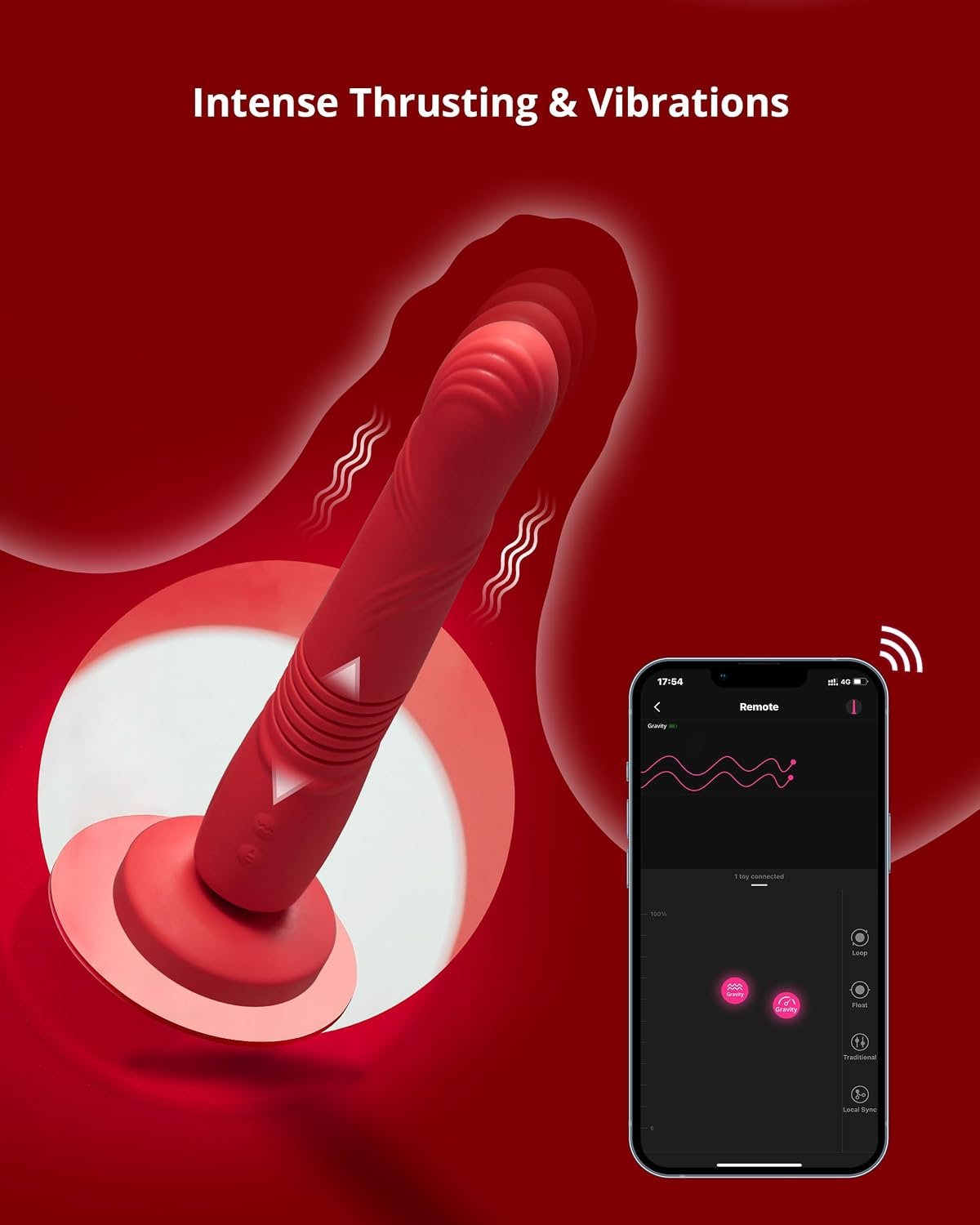 LOVENSE Gravity Thrusting Vibrator, G-Spot Dildo, App-Controlled, Bluetooth | Adult Sex Toy, Remote Control Vibrator, Long-Distance Control, Rechargeable, Thrusting & Vibrating Modes, for Women & Couples