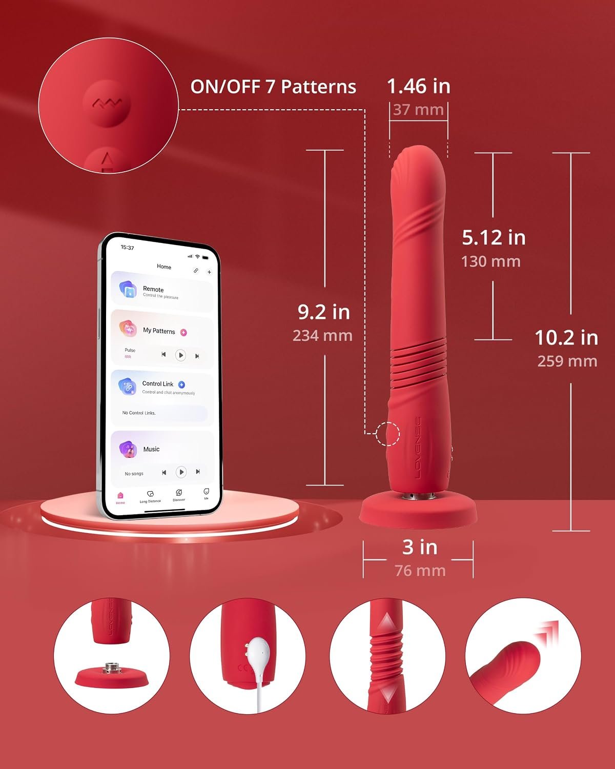 LOVENSE Gravity Thrusting Vibrator, G-Spot Dildo, App-Controlled, Bluetooth | Adult Sex Toy, Remote Control Vibrator, Long-Distance Control, Rechargeable, Thrusting & Vibrating Modes, for Women & Couples - Image 7