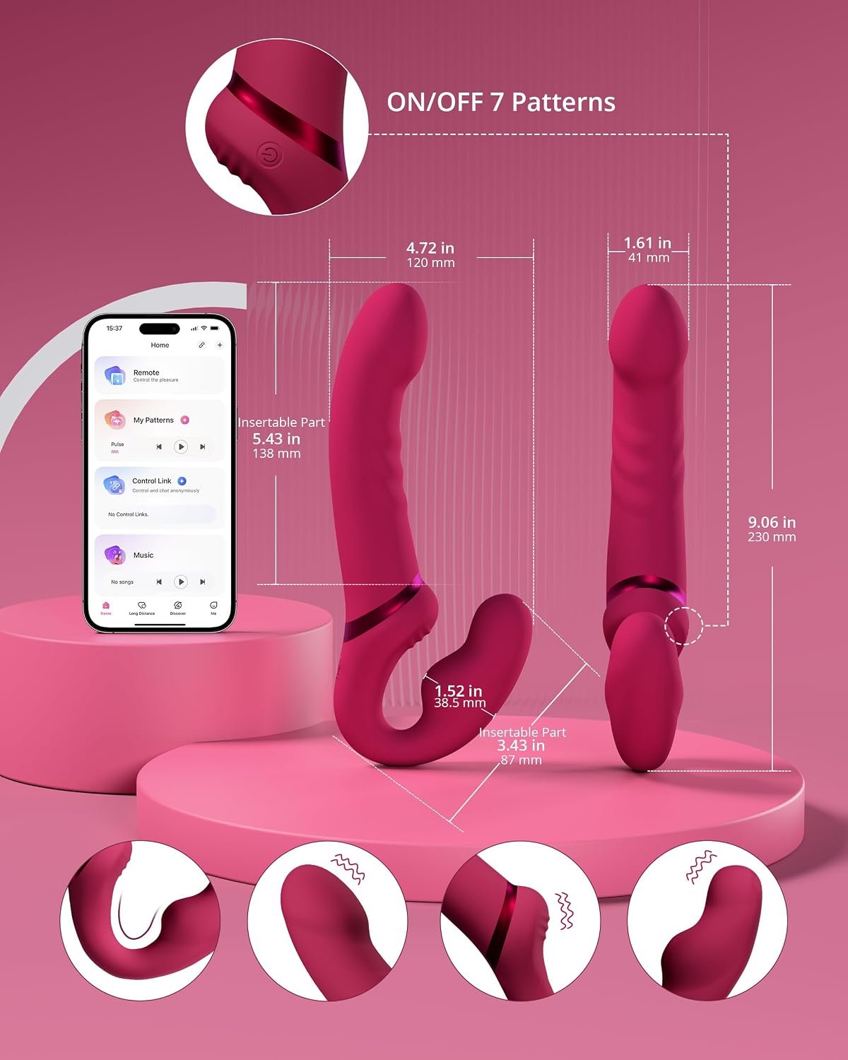 LOVENSE Lapis Strapless Strap-On Dildo, Double-Ended G-Spot Vibrator Toy | Double Dildo, Vibrating Strap On, Remote Control, Flexible Bulb, Clitoral Stimulator, Lesbian Toys for Women & Couples