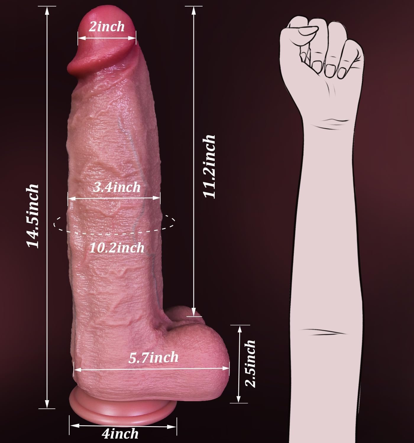 14.4 Inch Realistic Huge Thick Dildo Sex Toy, 3.4 Inch Diameter XXXL Big Giant Dildos with Strong Suction Cup, 10.2’’Girth Dildo G-spot Anal Sex Toys for Men and Women - Image 3