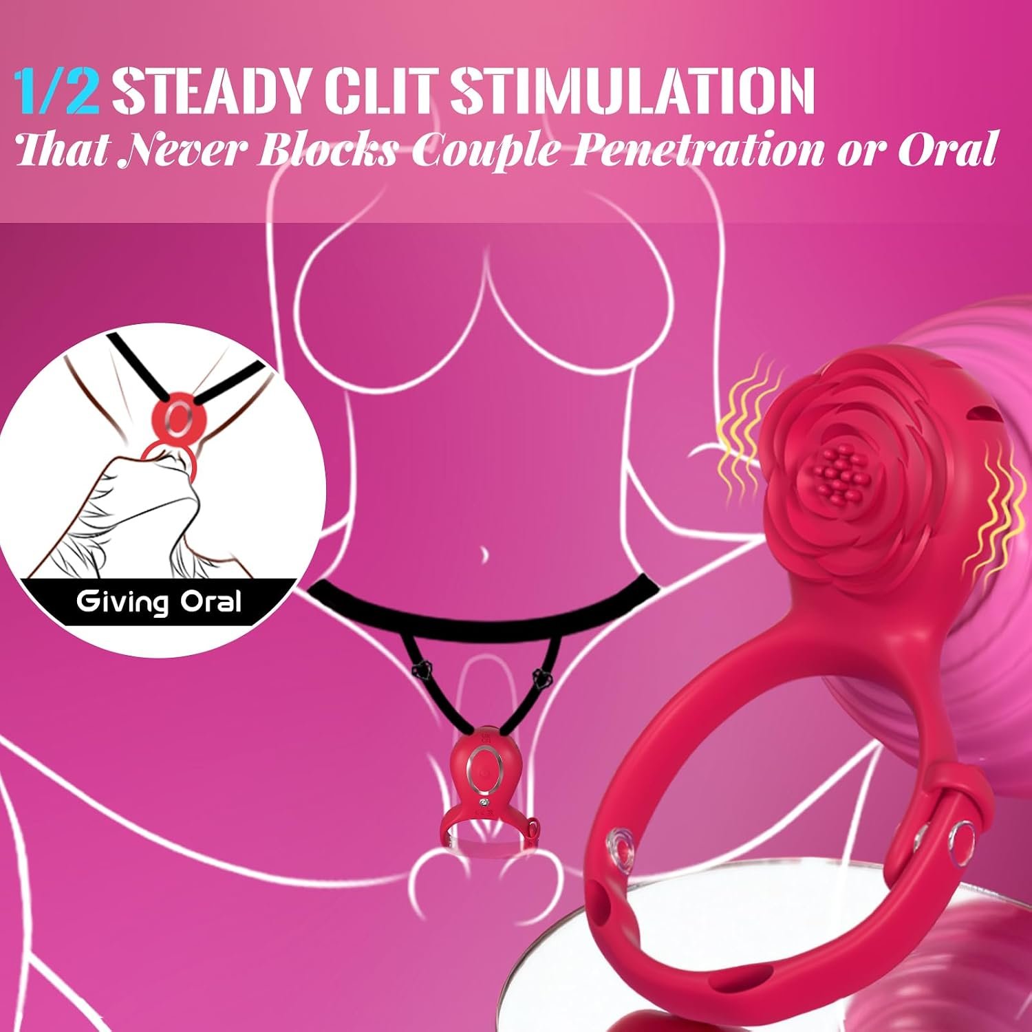 ZOOPLOU Vibrating Cock Ring Couples Wearable Vibrator Adjustable 2-in-1 | Penis Sex Toy, Rose Adult for Men Women, BDSM, Bondage, App Remote Control, Hands Free Panty Vibrator, Clitoral Stimulator - Image 2