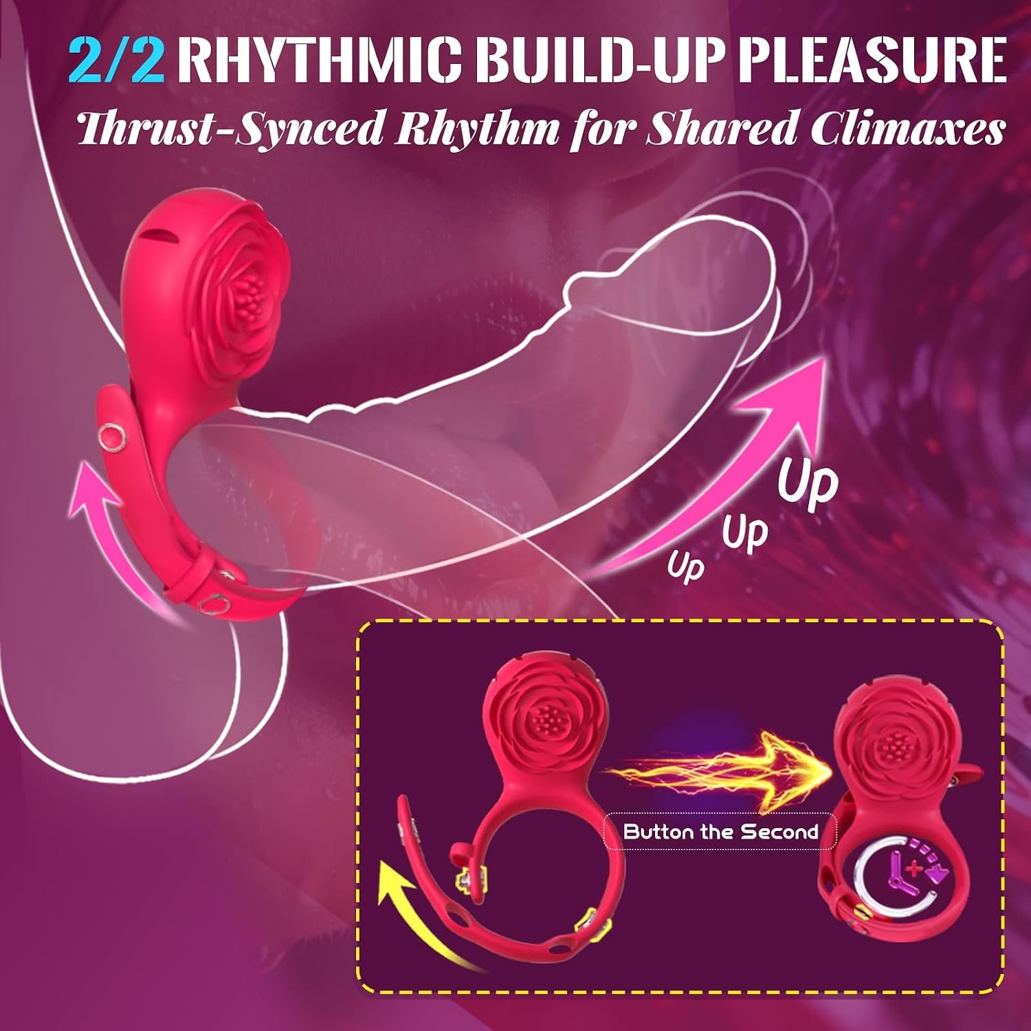 ZOOPLOU Vibrating Cock Ring Couples Wearable Vibrator Adjustable 2-in-1 | Penis Sex Toy, Rose Adult for Men Women, BDSM, Bondage, App Remote Control, Hands Free Panty Vibrator, Clitoral Stimulator - Image 3