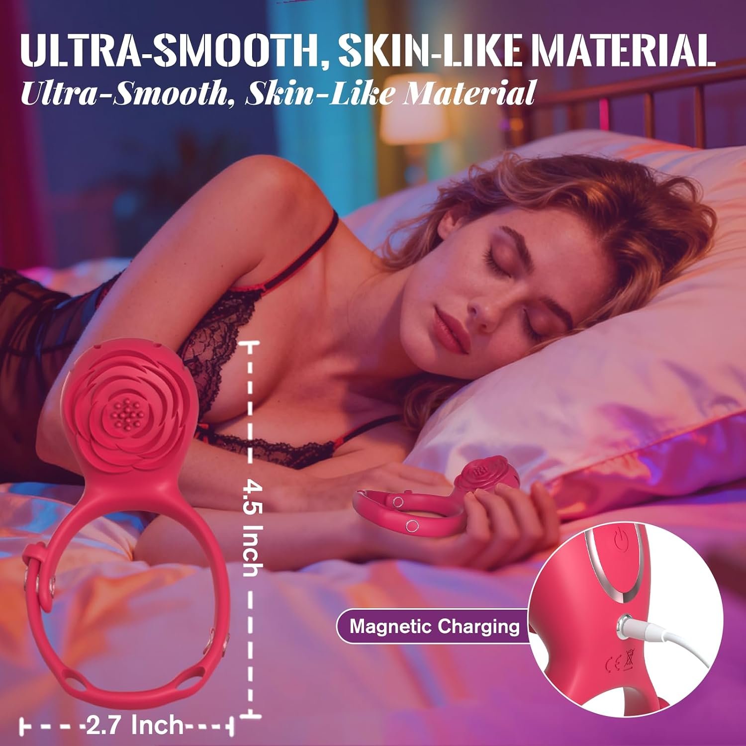 ZOOPLOU Vibrating Cock Ring Couples Wearable Vibrator Adjustable 2-in-1 | Penis Sex Toy, Rose Adult for Men Women, BDSM, Bondage, App Remote Control, Hands Free Panty Vibrator, Clitoral Stimulator - Image 8