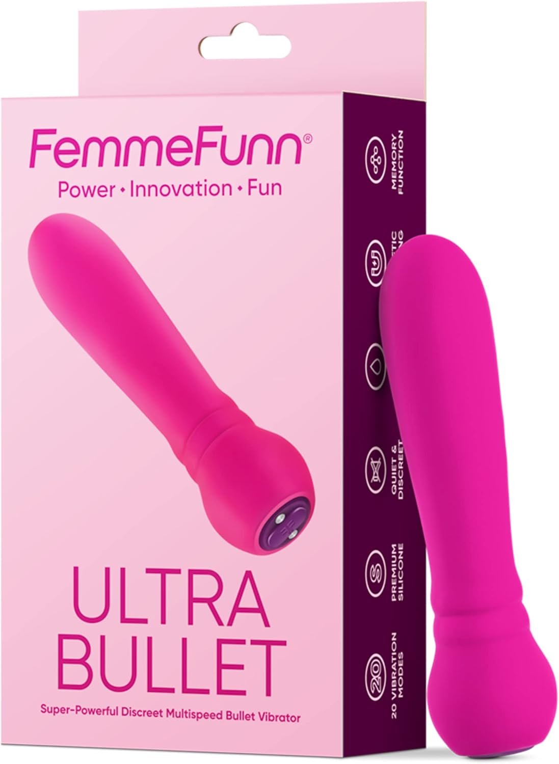 FemmeFunn Ultra Bullet Vibrator for Women, 20 Modes, Waterproof Silicone | Whisper-quiet, extra-soft mini design with magnetic USB charging for discreet travel, clitoral stimulation and couples play. - Image 6